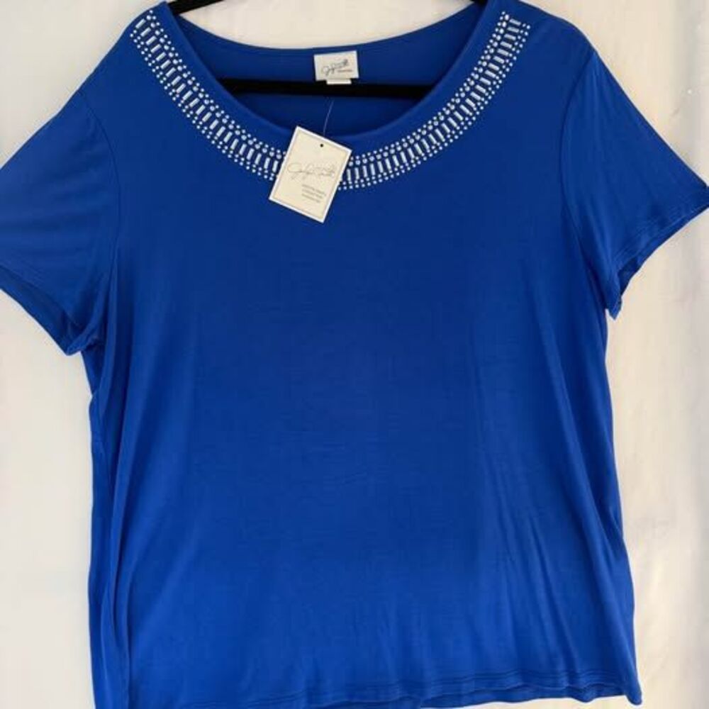 Jaclyn Smith Collection Embellished Neckline Top – Royal Blue – XL/EG – NWT